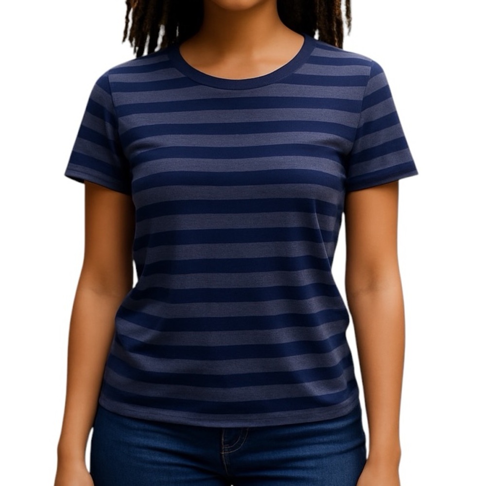 Goldie Lewinter Navy and Gray Signature Slub Striped Tee Size L